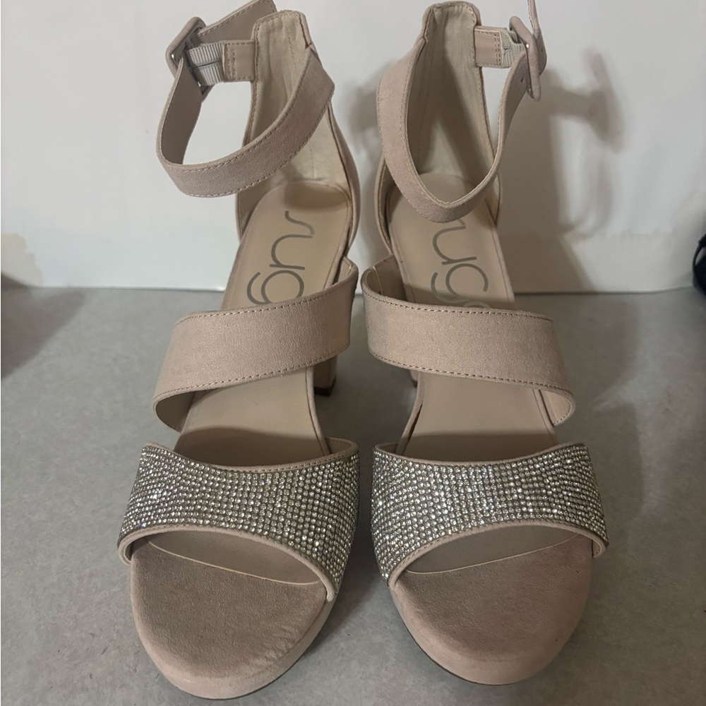 Sugar Beige Strappy Heels with Sparkling Accents New out of Box retails $70